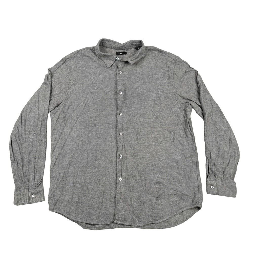 Theory Shirt Mens 2XL Gray Herringbone Flannel Long‎ Sleeve Button Up Casual